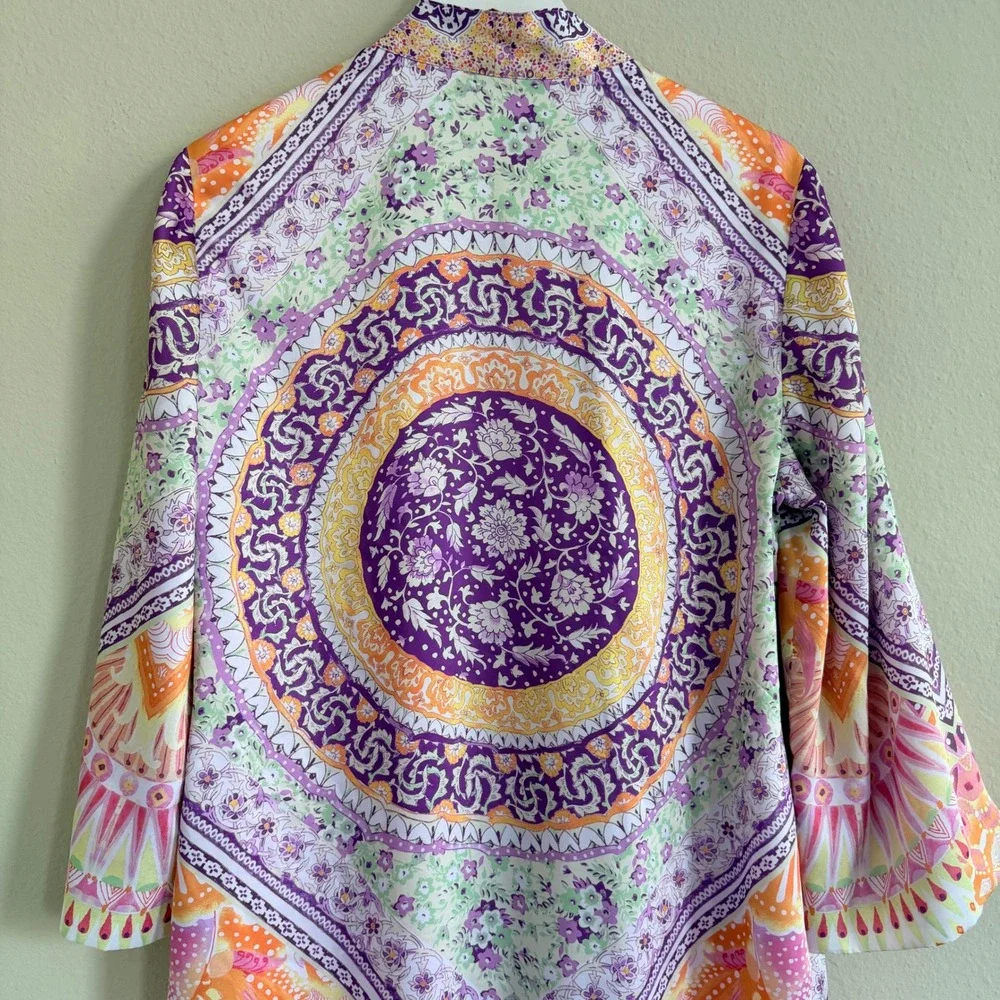 Chico's Colorful Mandala Print Open Front Kimono Womens‎ 2  US Large Bloomcore